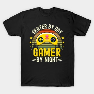 Skater Lover by Day Gamer By Night For Gamers T-Shirt